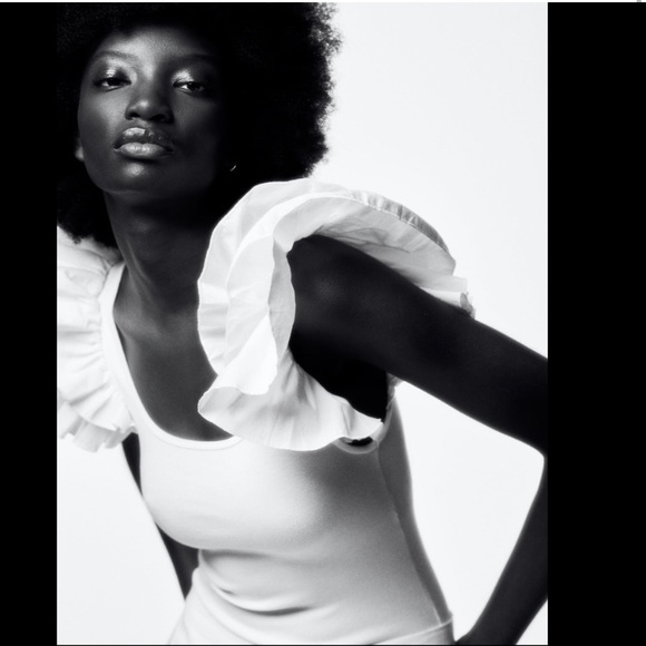 🐚 ZARA WHITE BUTTERFLY SLEEVE RIBBED BODYSUIT! - Picture 15 of 16